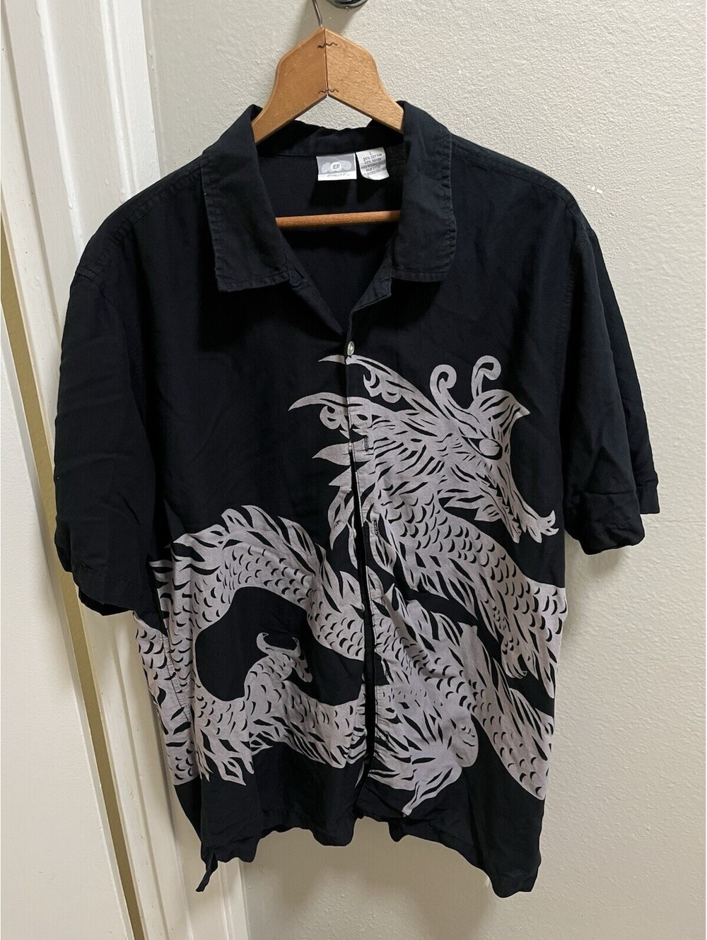 Vintage Y2K Amplify Black Dragon Button Down Shirt Mens L